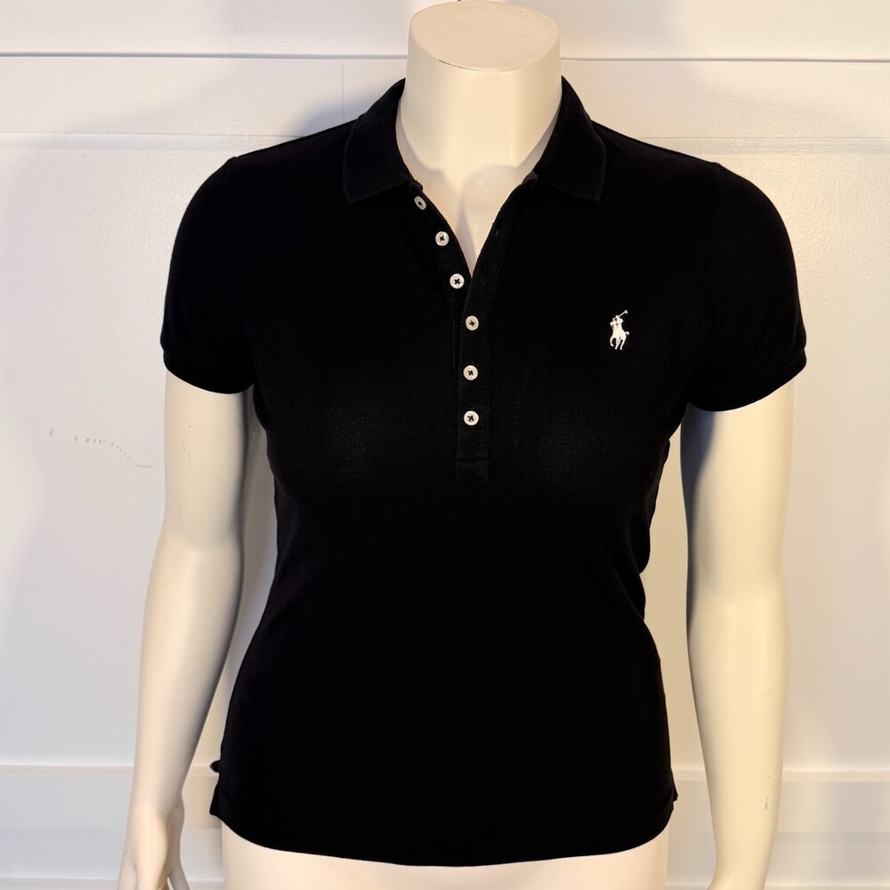 Lauren Ralph Lauren L Skinny Polo Women's Black with White Embroidered Polo - Picture 2 of 11